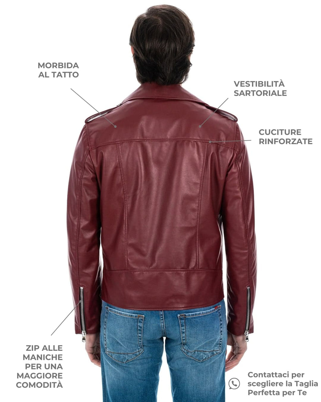 BRIAN Giacca Chiodo da uomo in vera pelle bordeaux