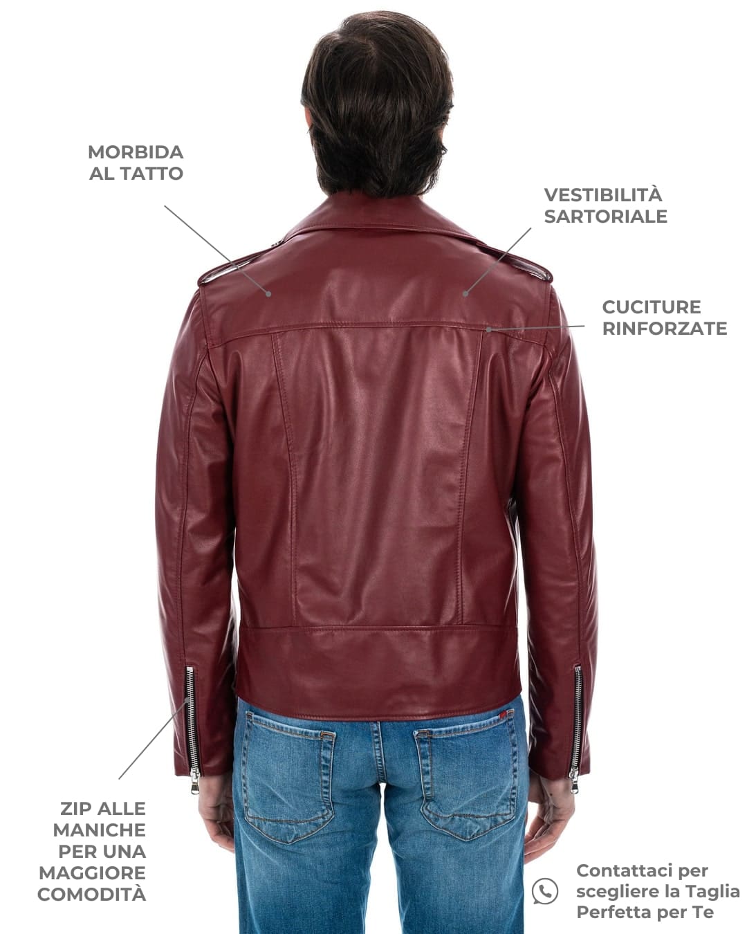BRIAN Giacca Chiodo da uomo in vera pelle bordeaux