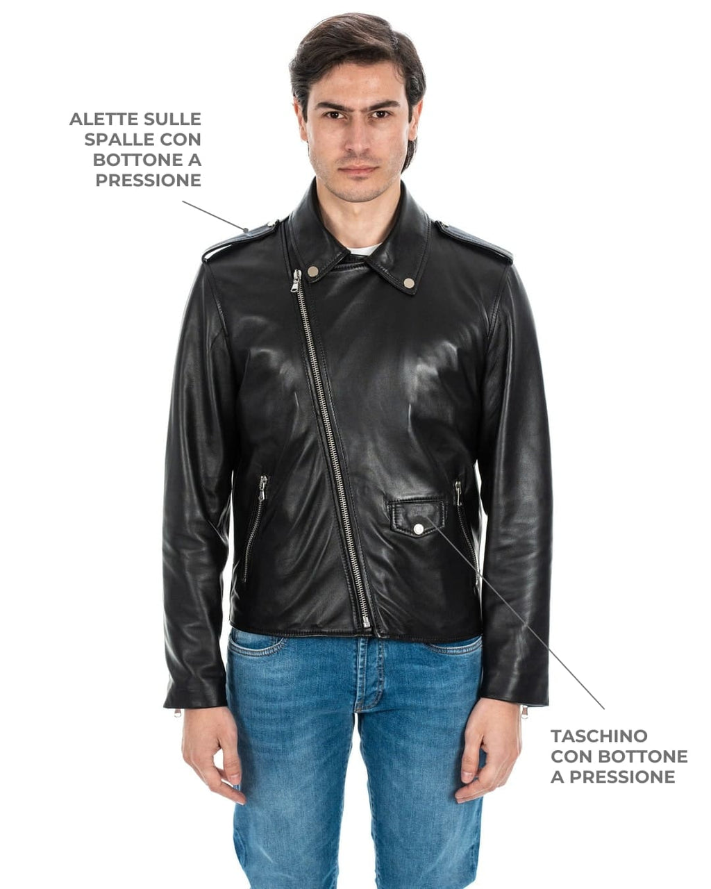 BRIAN Giacca Chiodo da uomo in vera pelle nero