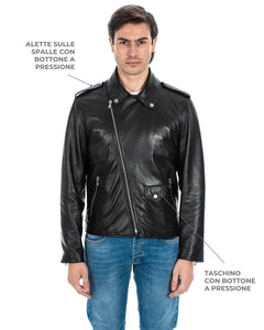 BRIAN Giacca Chiodo da uomo in vera pelle nero