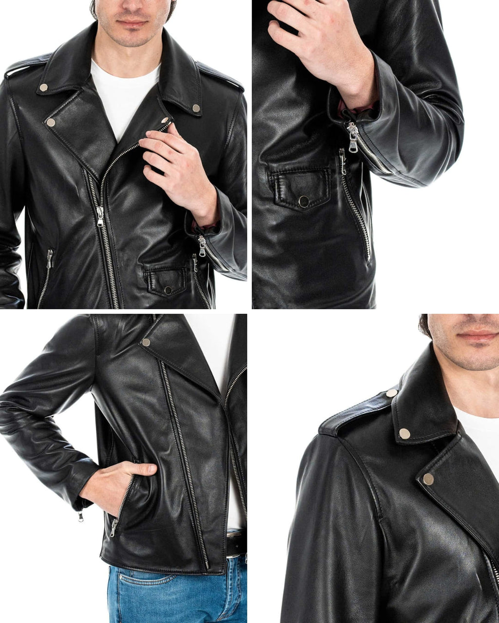 BRIAN Giacca Chiodo da uomo in vera pelle nero