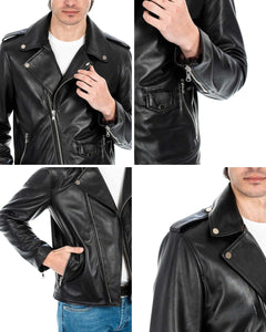 BRIAN Giacca Chiodo da uomo in vera pelle nero