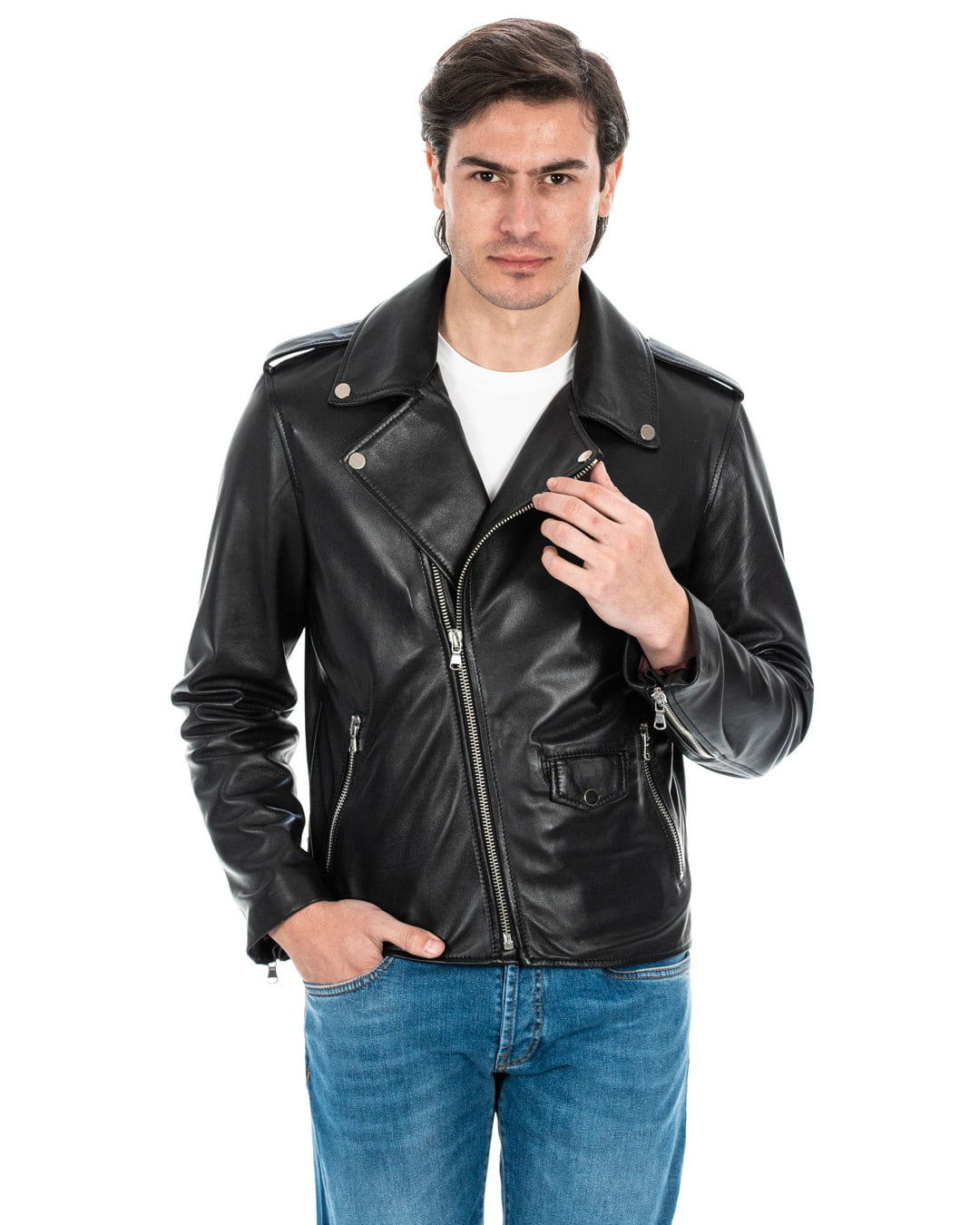 Giacca Chiodo da uomo in vera pelle nero