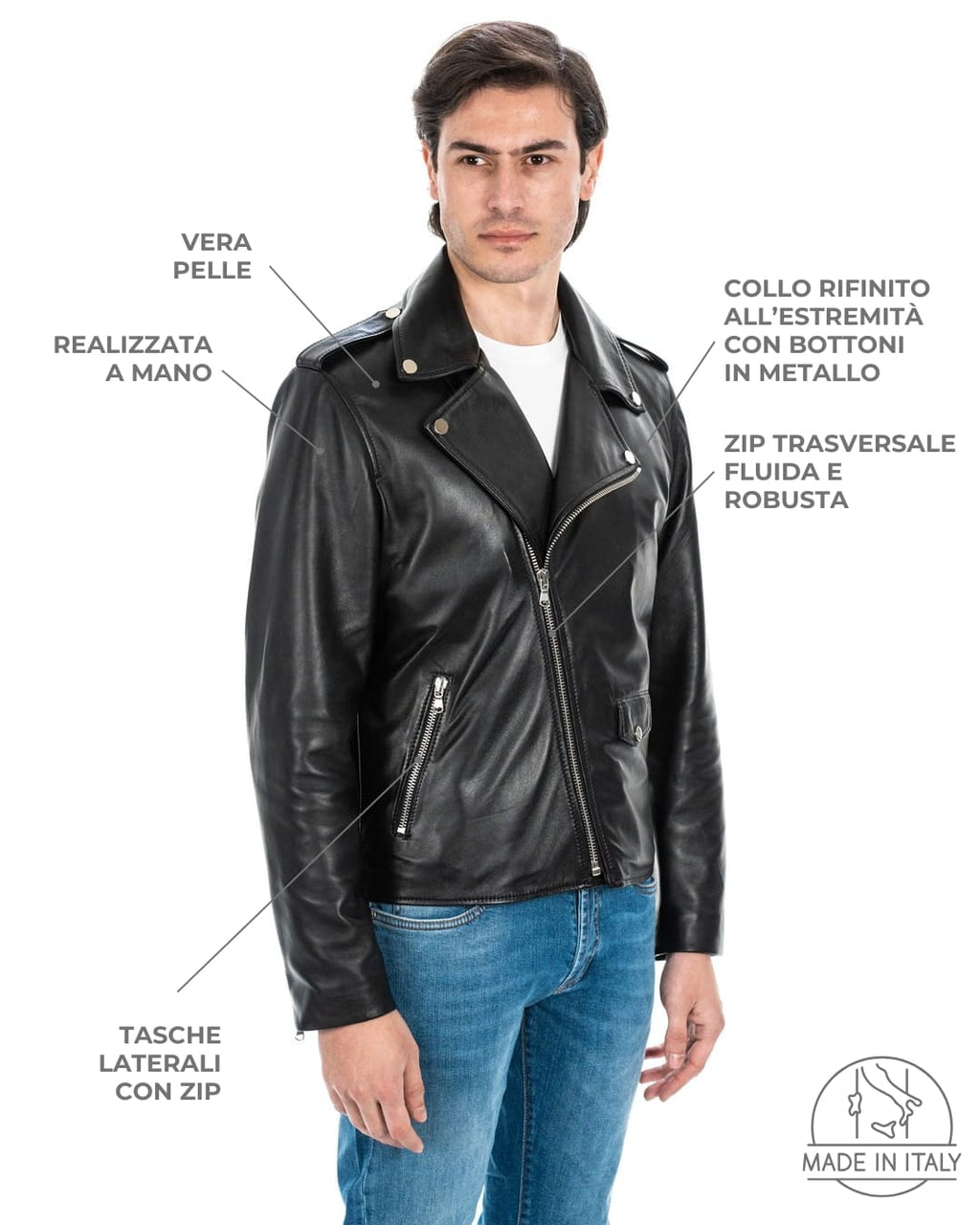 BRIAN Giacca Chiodo da uomo in vera pelle nero