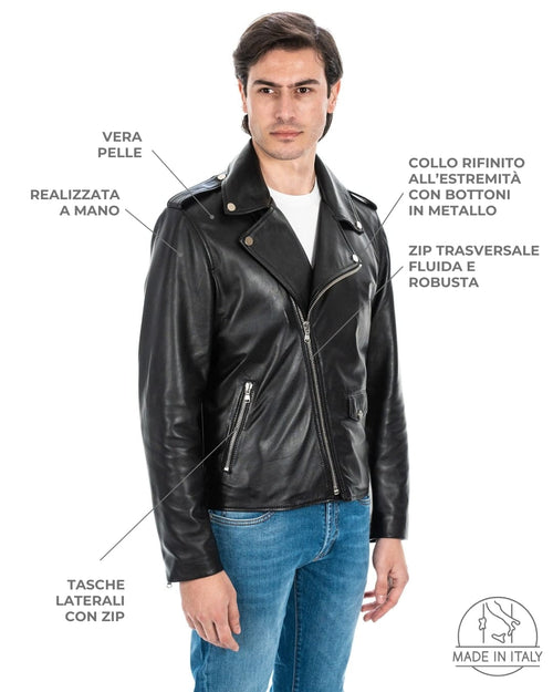 BRIAN Men's Genuine Leather Black Nail Jacket