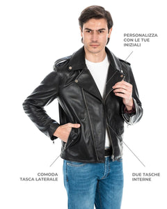 BRIAN Giacca Chiodo da uomo in vera pelle nero