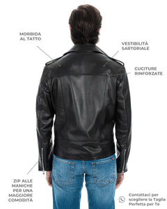 BRIAN Giacca Chiodo da uomo in vera pelle nero