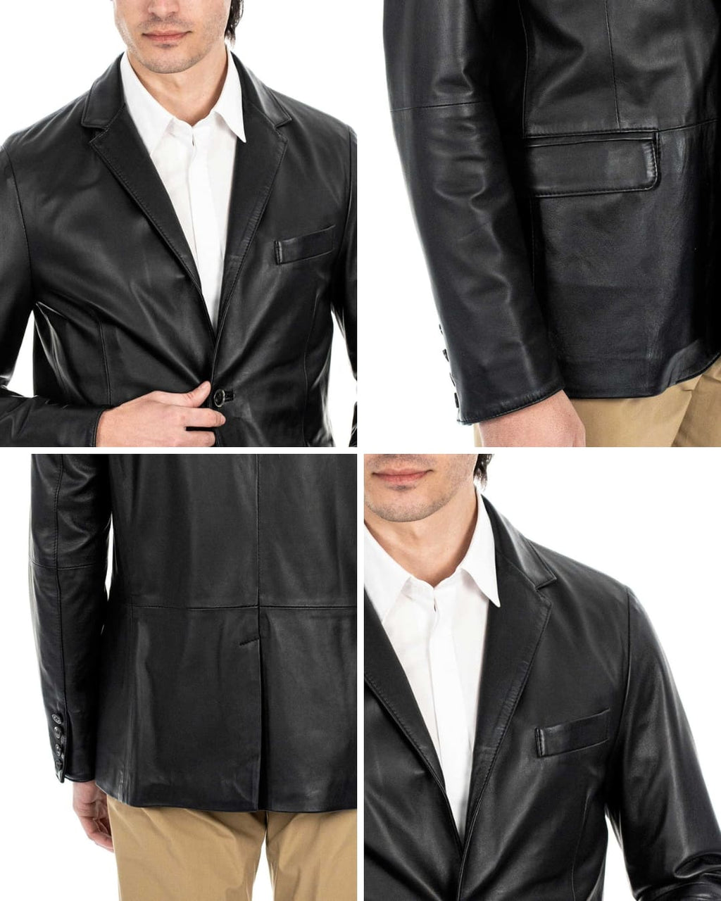 BLAZER Giacca Classica da uomo in vera pelle nero