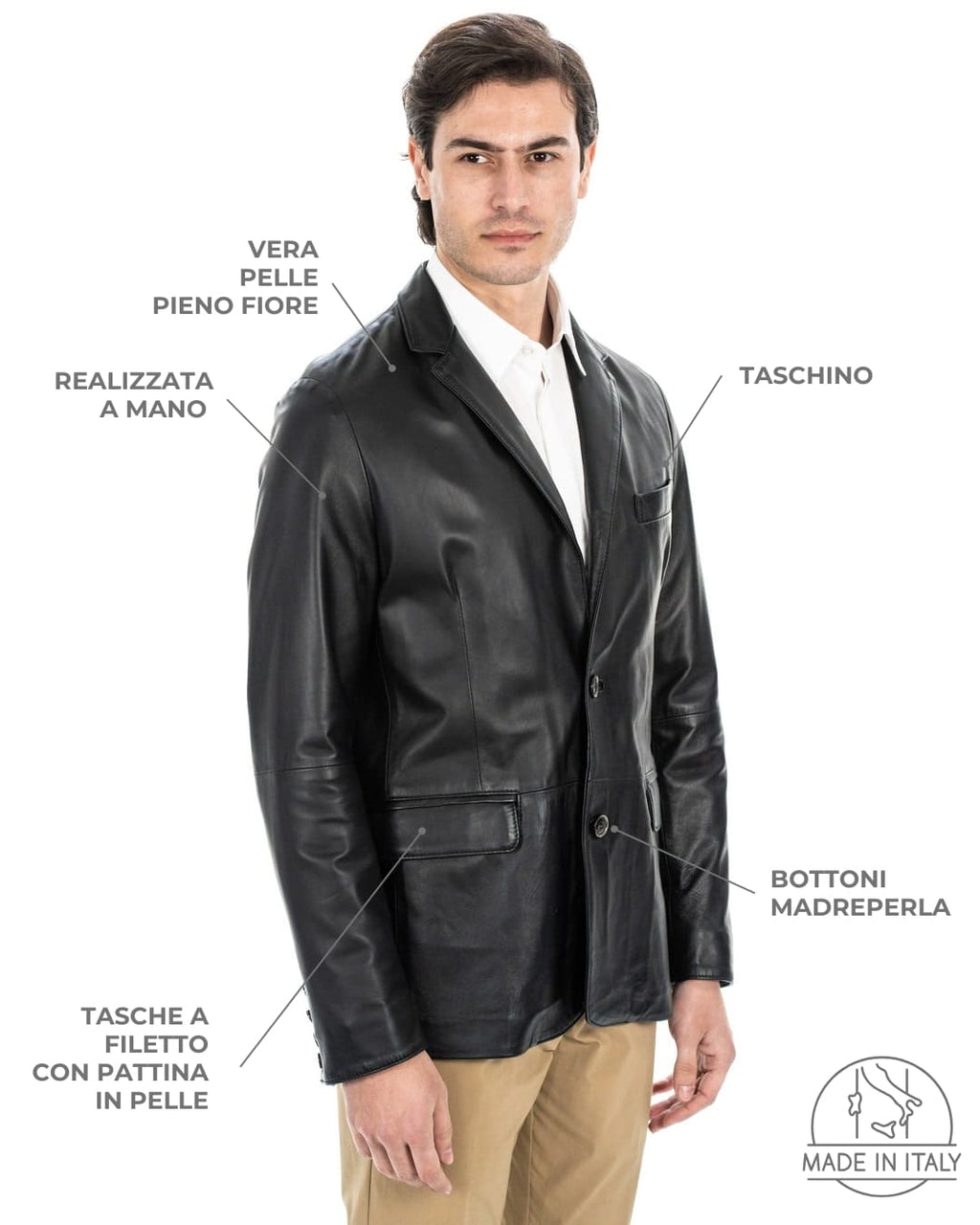 BLAZER Giacca Classica da uomo in vera pelle nero