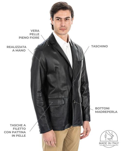 BLAZER Men's Classic Real Leather Jacket Black