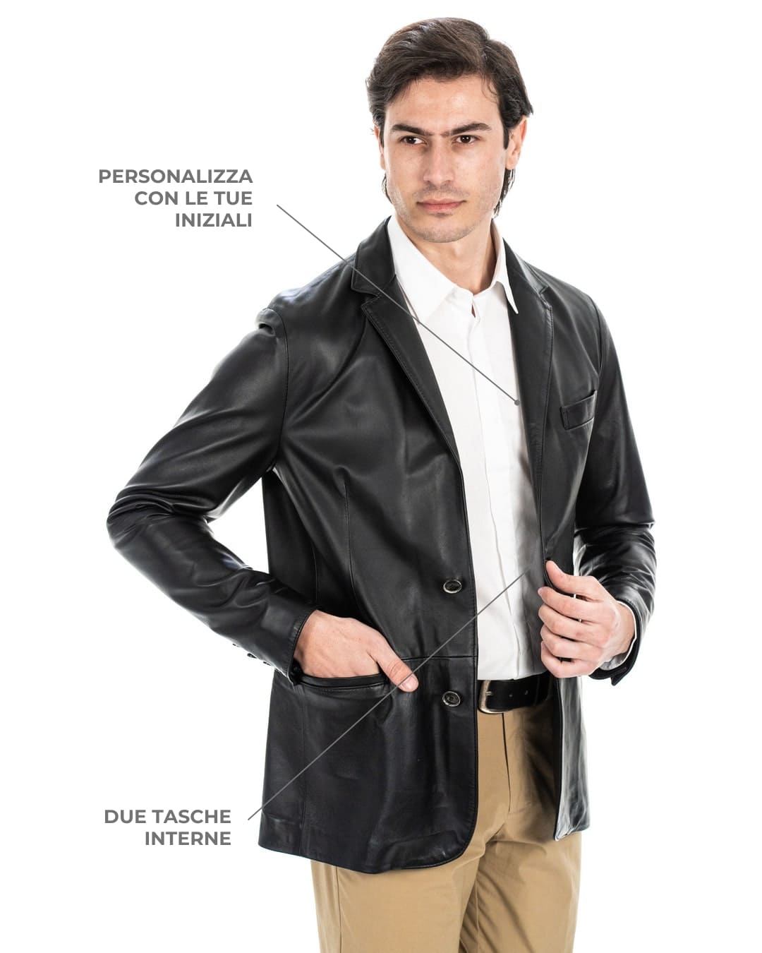 BLAZER Giacca Classica da uomo in vera pelle nero