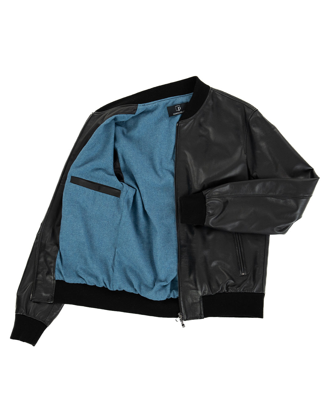 STEVE Bomber College da uomo in vera pelle nero
