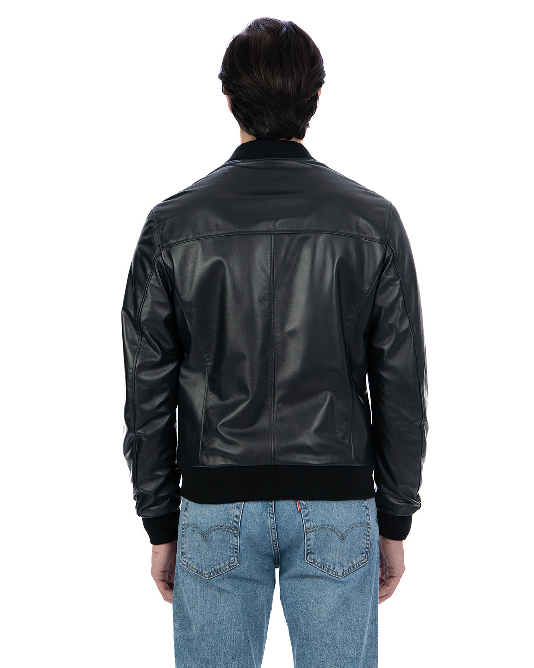 STEVE Bomber College da uomo in vera pelle nero