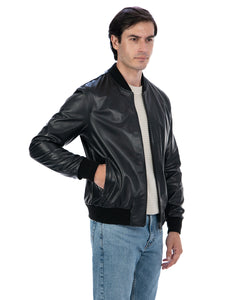 STEVE Bomber College da uomo in vera pelle nero