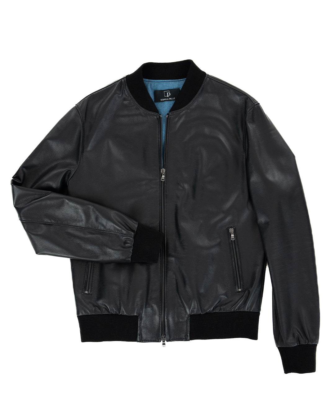 STEVE Bomber College da uomo in vera pelle nero