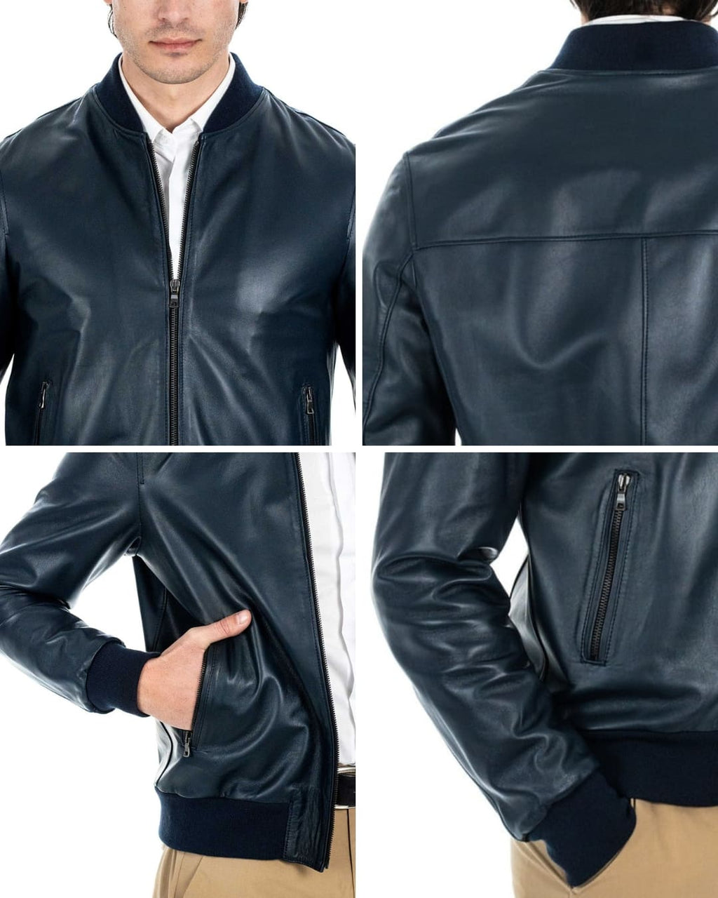 STEVE Bomber College da uomo in vera pelle blu