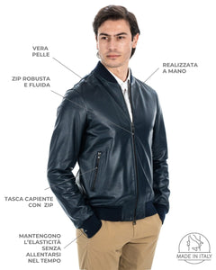 STEVE Bomber College da uomo in vera pelle blu