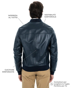 STEVE Bomber College da uomo in vera pelle blu