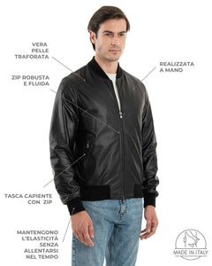 STEVE Bomber College da uomo in vera pelle traforata nero