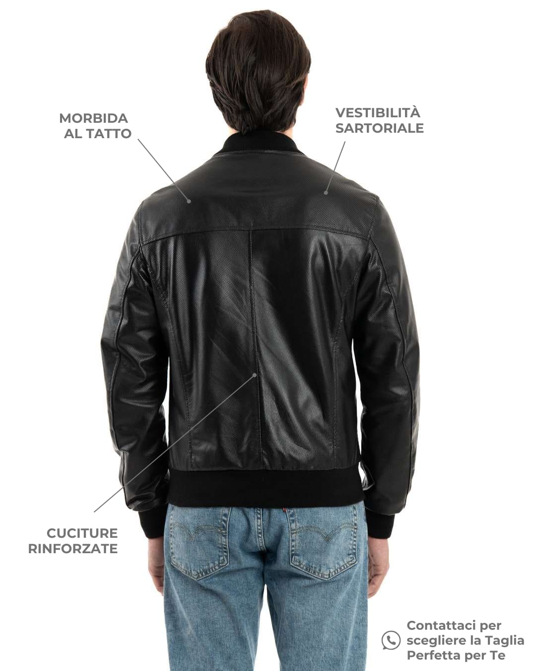STEVE Bomber College da uomo in vera pelle traforata nero