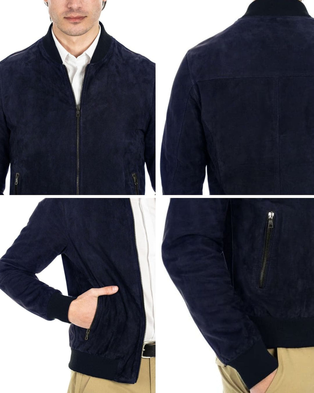 STEVE Bomber College da uomo in vera pelle scamosciata blu notte