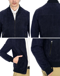 STEVE Bomber College da uomo in vera pelle scamosciata blu notte