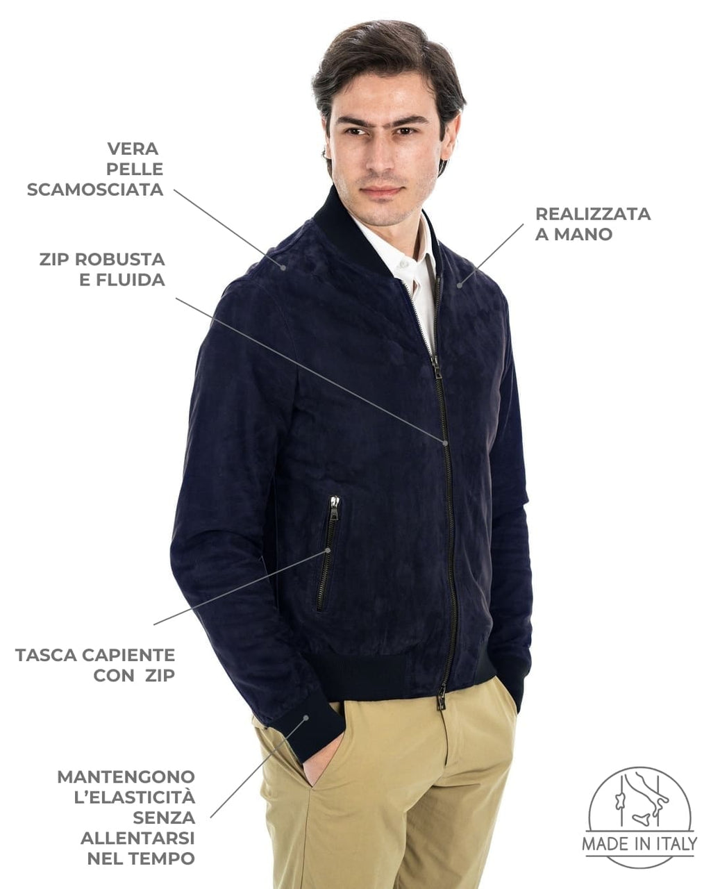 STEVE Bomber College da uomo in vera pelle scamosciata blu notte