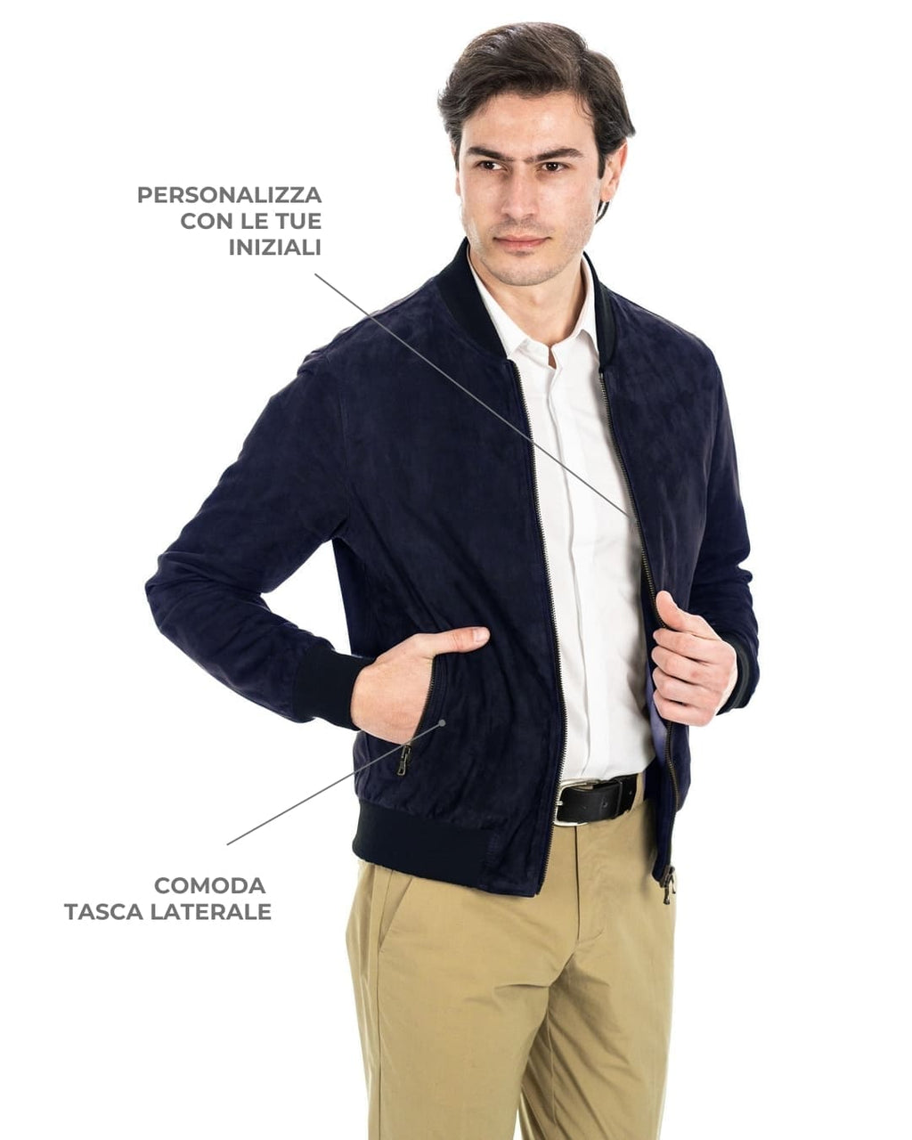 STEVE Bomber College da uomo in vera pelle scamosciata blu notte