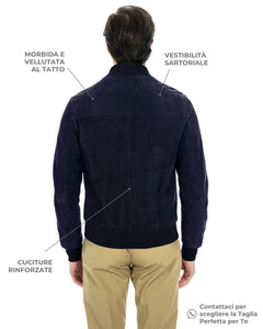 STEVE Bomber College da uomo in vera pelle scamosciata blu notte