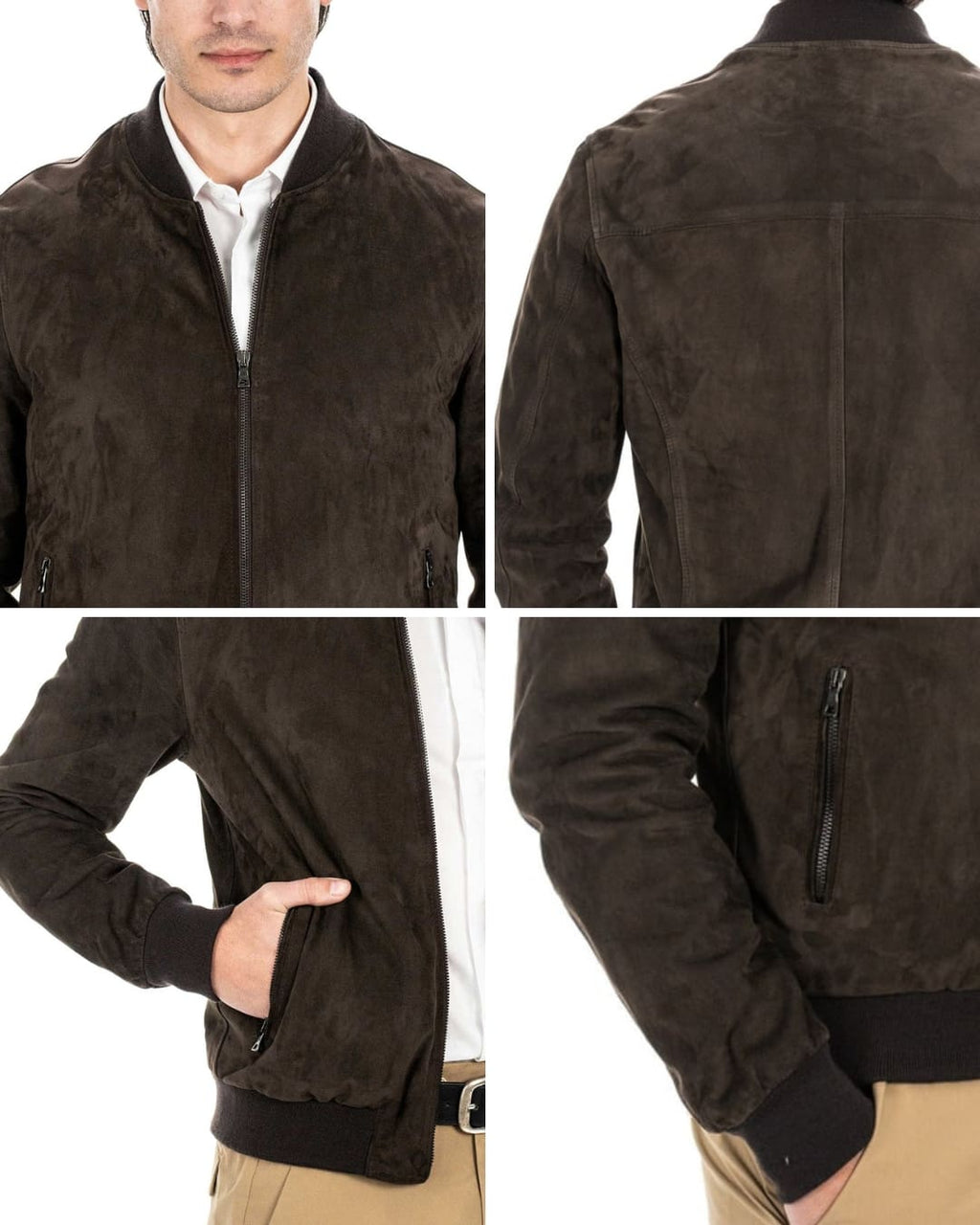 STEVE Bomber College da uomo in vera pelle scamosciata marrone