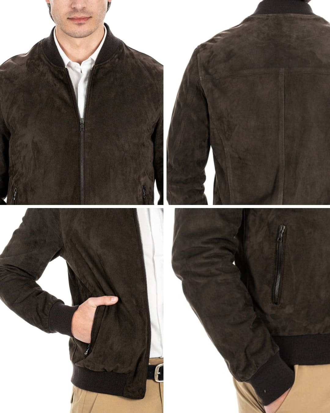 STEVE Bomber College da uomo in vera pelle scamosciata marrone