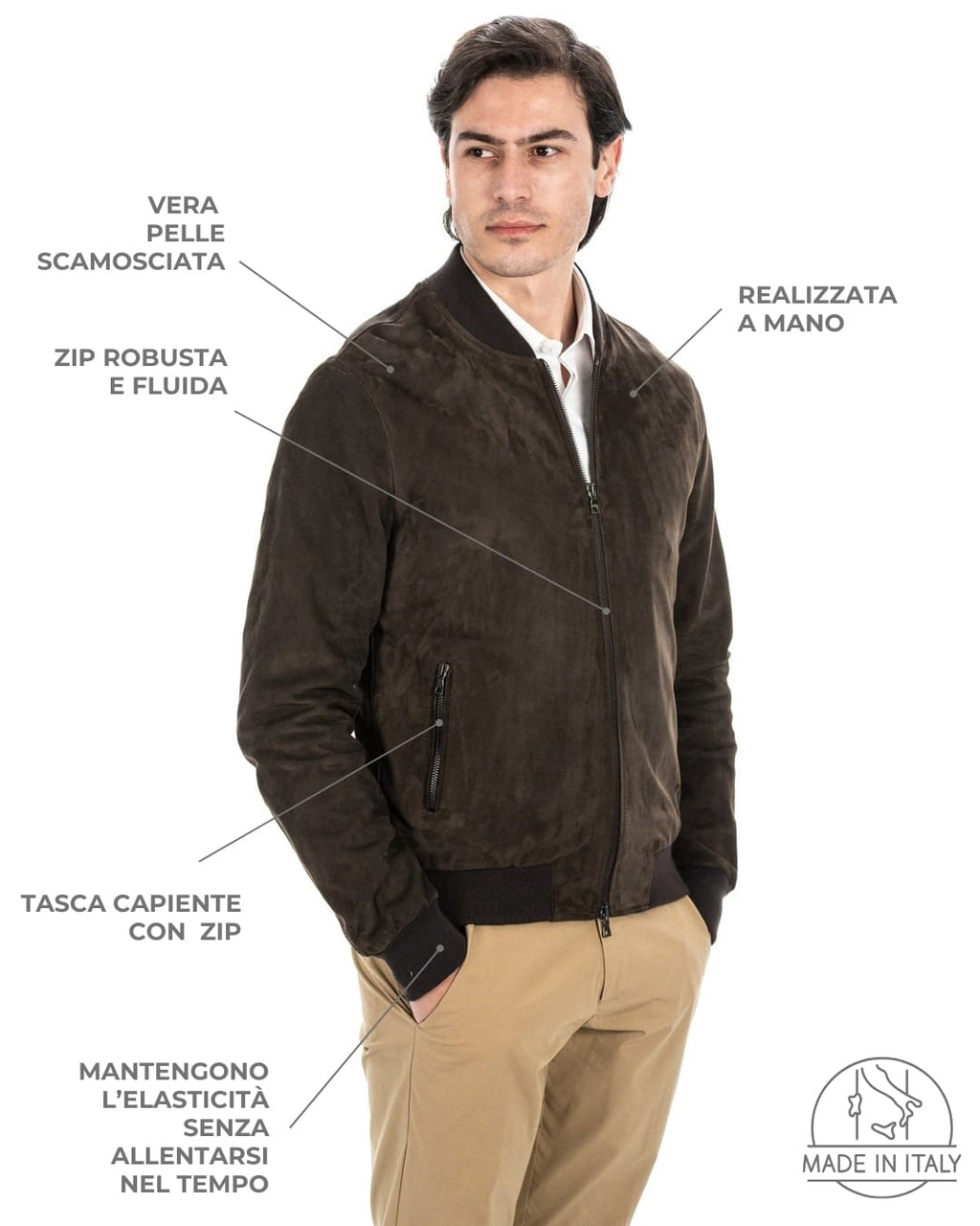 STEVE Bomber College da uomo in vera pelle scamosciata marrone