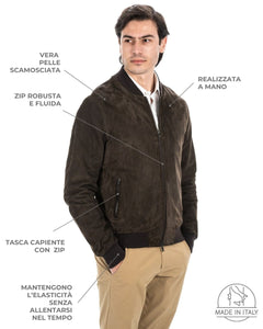 STEVE Bomber College da uomo in vera pelle scamosciata marrone