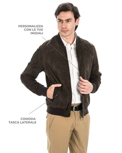 STEVE Bomber College da uomo in vera pelle scamosciata marrone