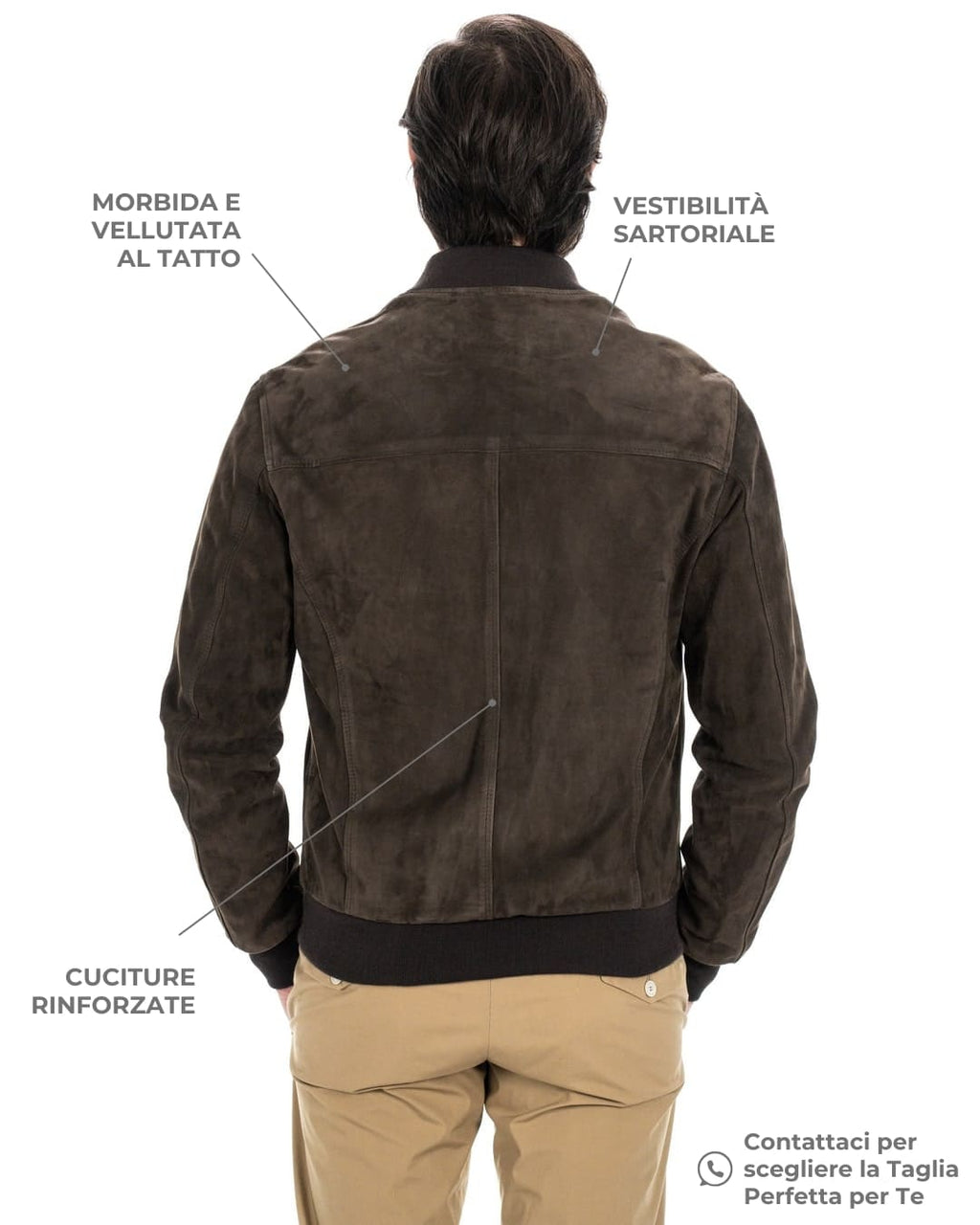 STEVE Bomber College da uomo in vera pelle scamosciata marrone