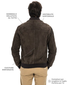 STEVE Bomber College da uomo in vera pelle scamosciata marrone