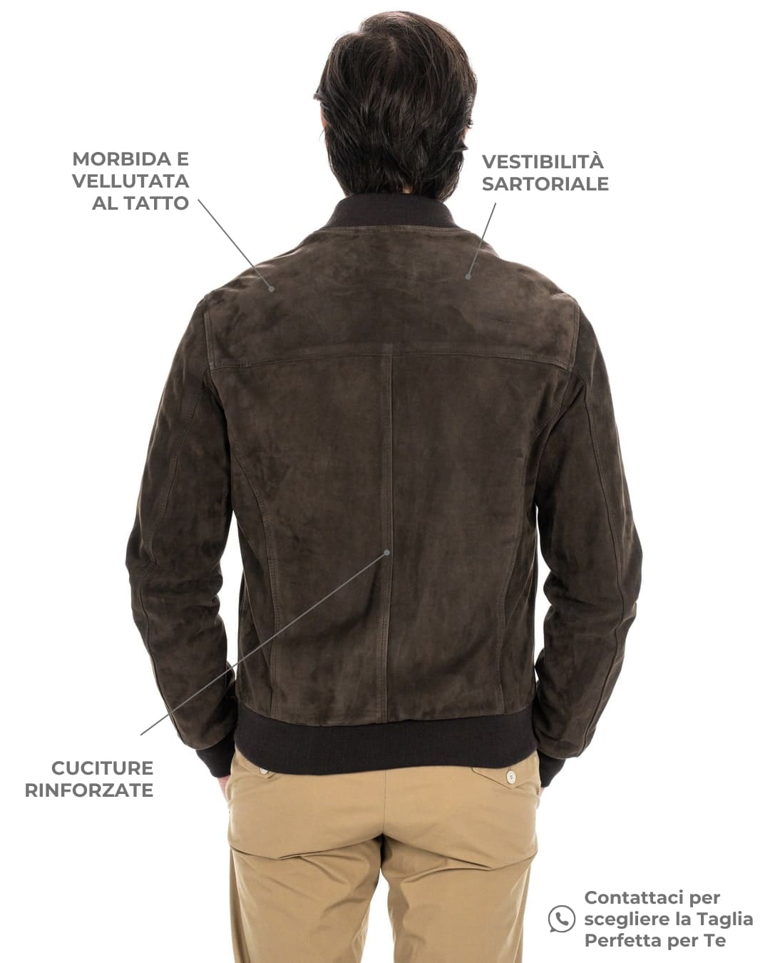 STEVE Bomber College da uomo in vera pelle scamosciata marrone