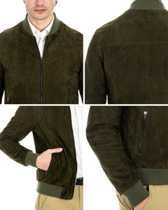 STEVE Bomber College da uomo in vera pelle scamosciata verde