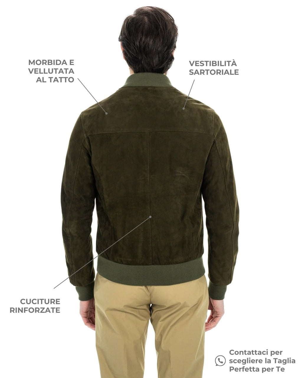 STEVE Bomber College da uomo in vera pelle scamosciata verde