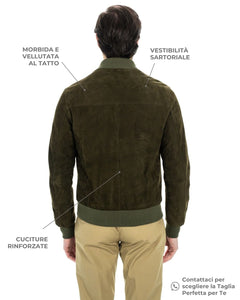 STEVE Bomber College da uomo in vera pelle scamosciata verde