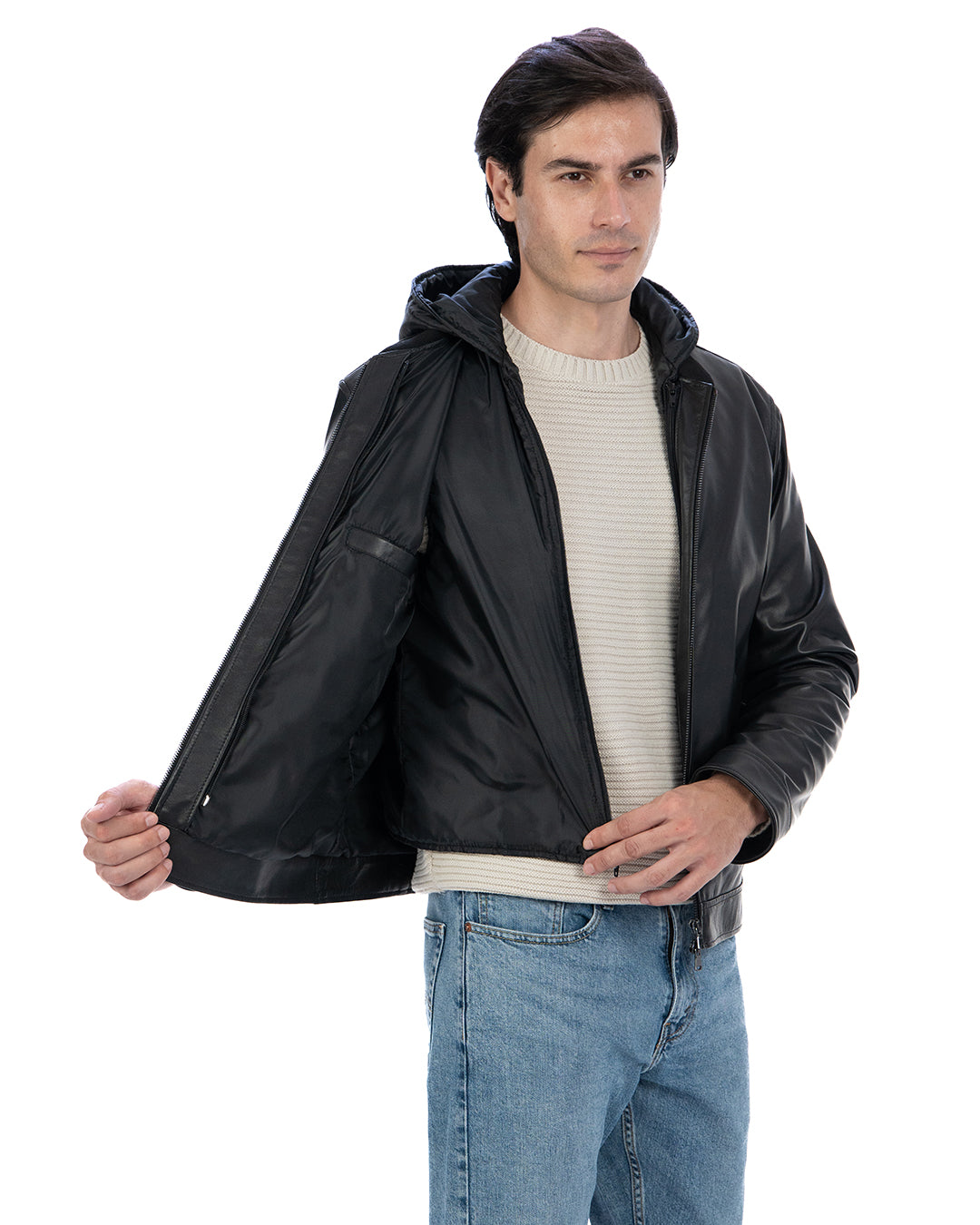 GABRIEL Giacca Biker 4 stagioni da uomo in vera pelle nero con trapunta rimovibile