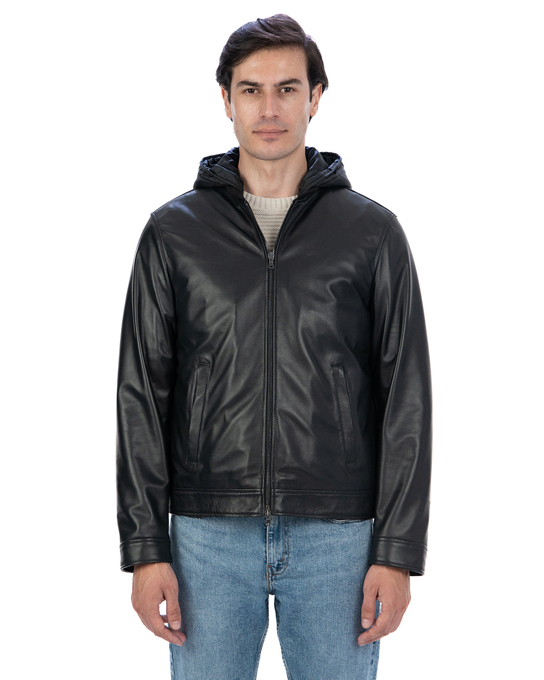 GABRIEL Giacca Biker 4 stagioni da uomo in vera pelle nero con trapunta rimovibile