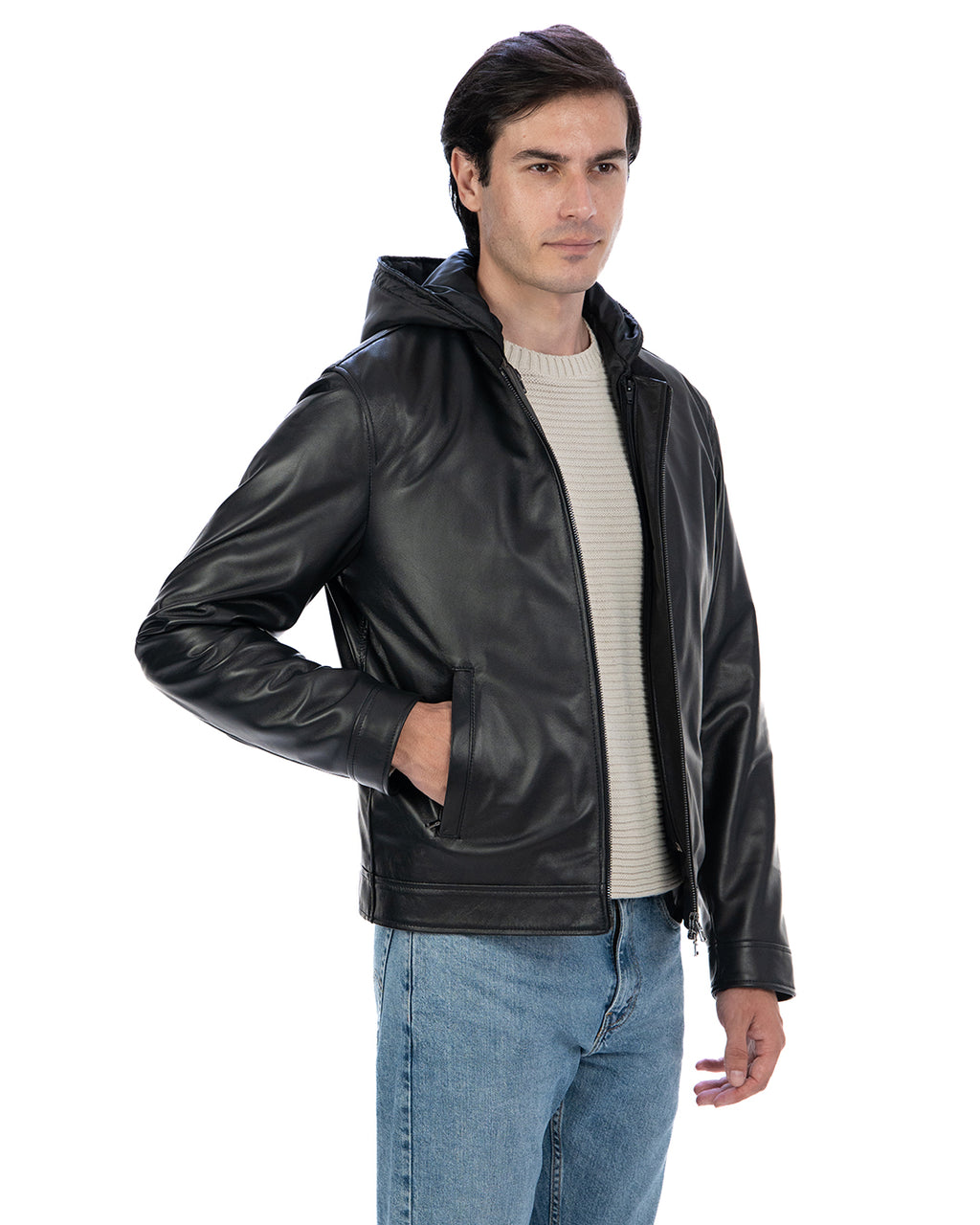 GABRIEL Giacca Biker 4 stagioni da uomo in vera pelle nero con trapunta rimovibile