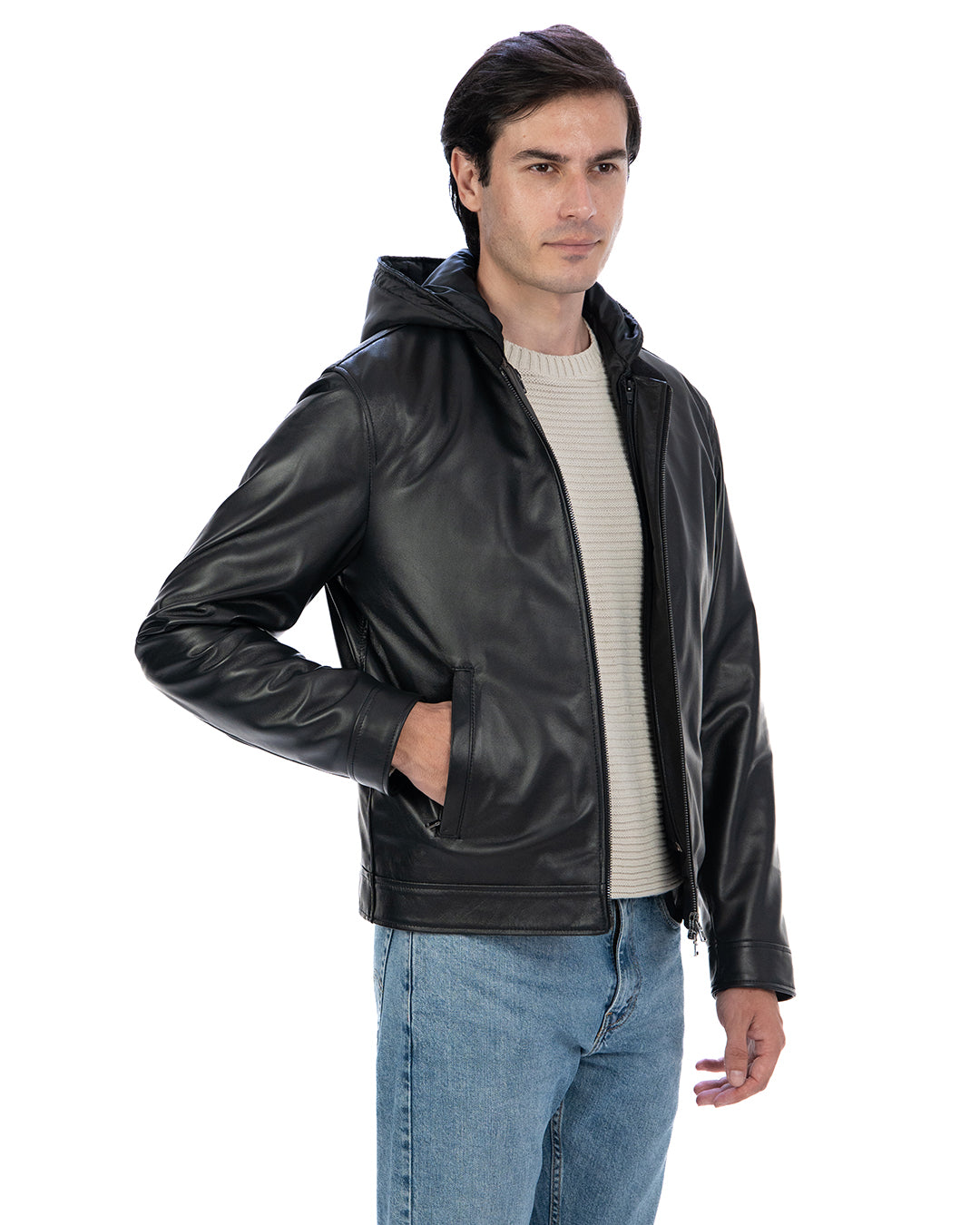 GABRIEL Giacca Biker 4 stagioni da uomo in vera pelle nero con trapunta rimovibile