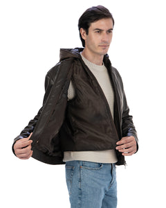 GABRIEL Giacca Biker 4 stagioni da uomo in vera pelle t. moro con trapunta rimovibile