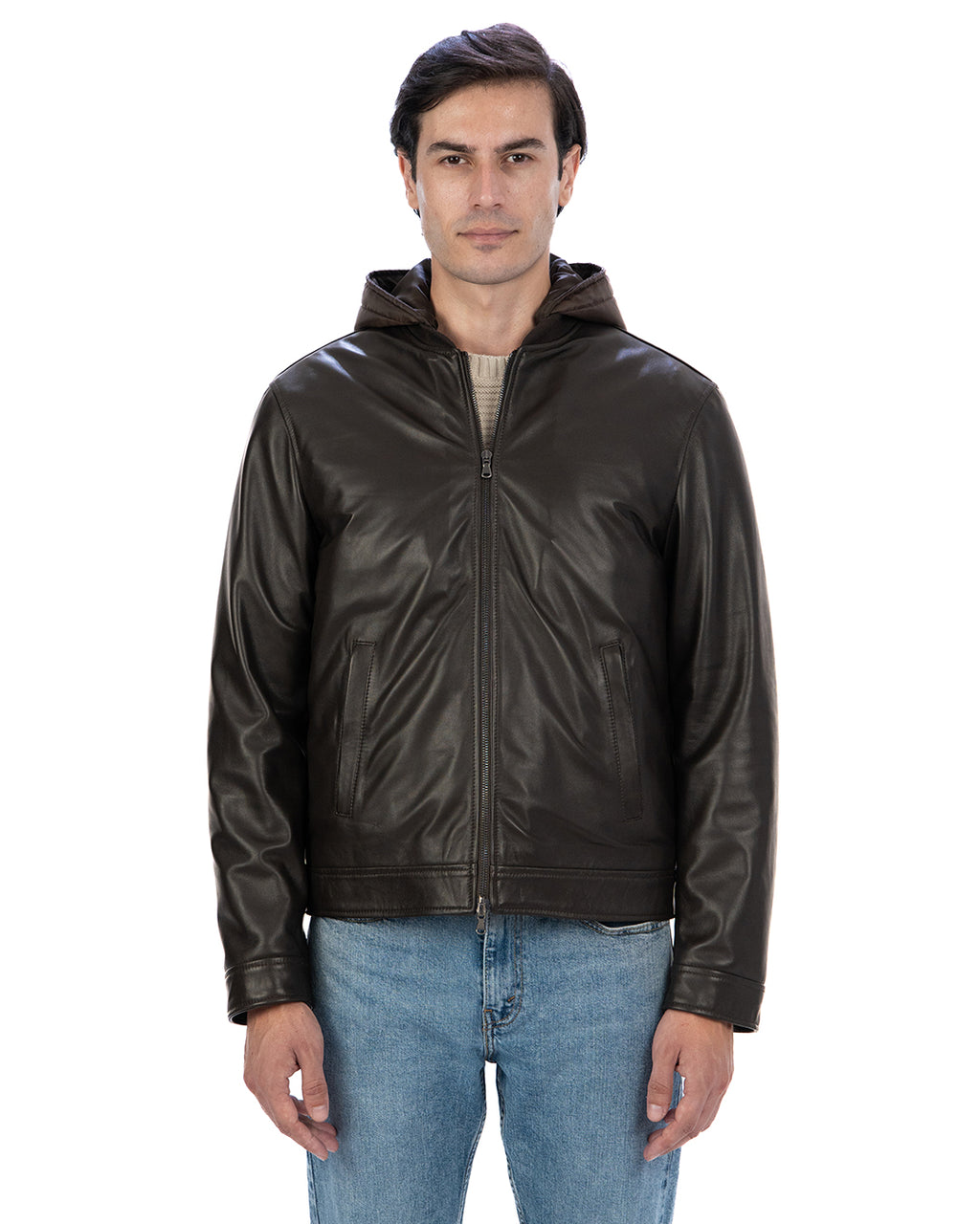 GABRIEL Giacca Biker 4 stagioni da uomo in vera pelle t. moro con trapunta rimovibile