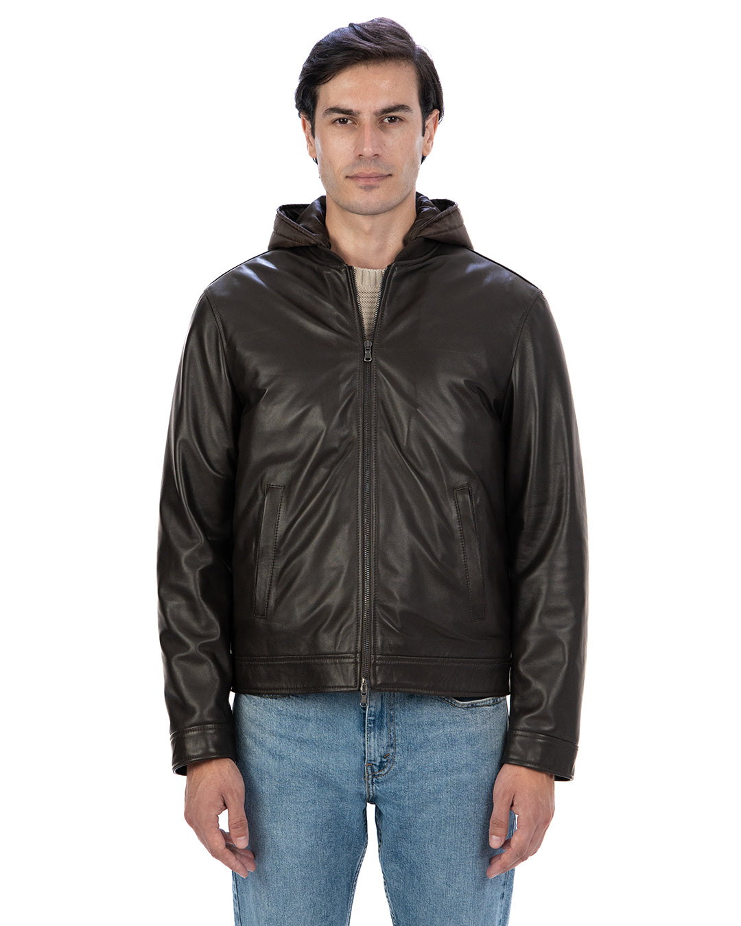 GABRIEL Giacca Biker 4 stagioni da uomo in vera pelle t. moro con trapunta rimovibile