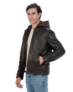 GABRIEL Giacca Biker 4 stagioni da uomo in vera pelle t. moro con trapunta rimovibile