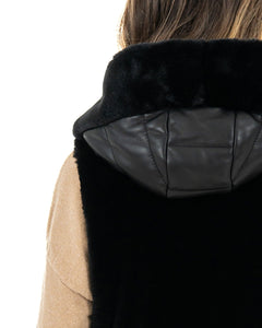 EVA Smanicato da donna in vera pelle nero con pelliccetta