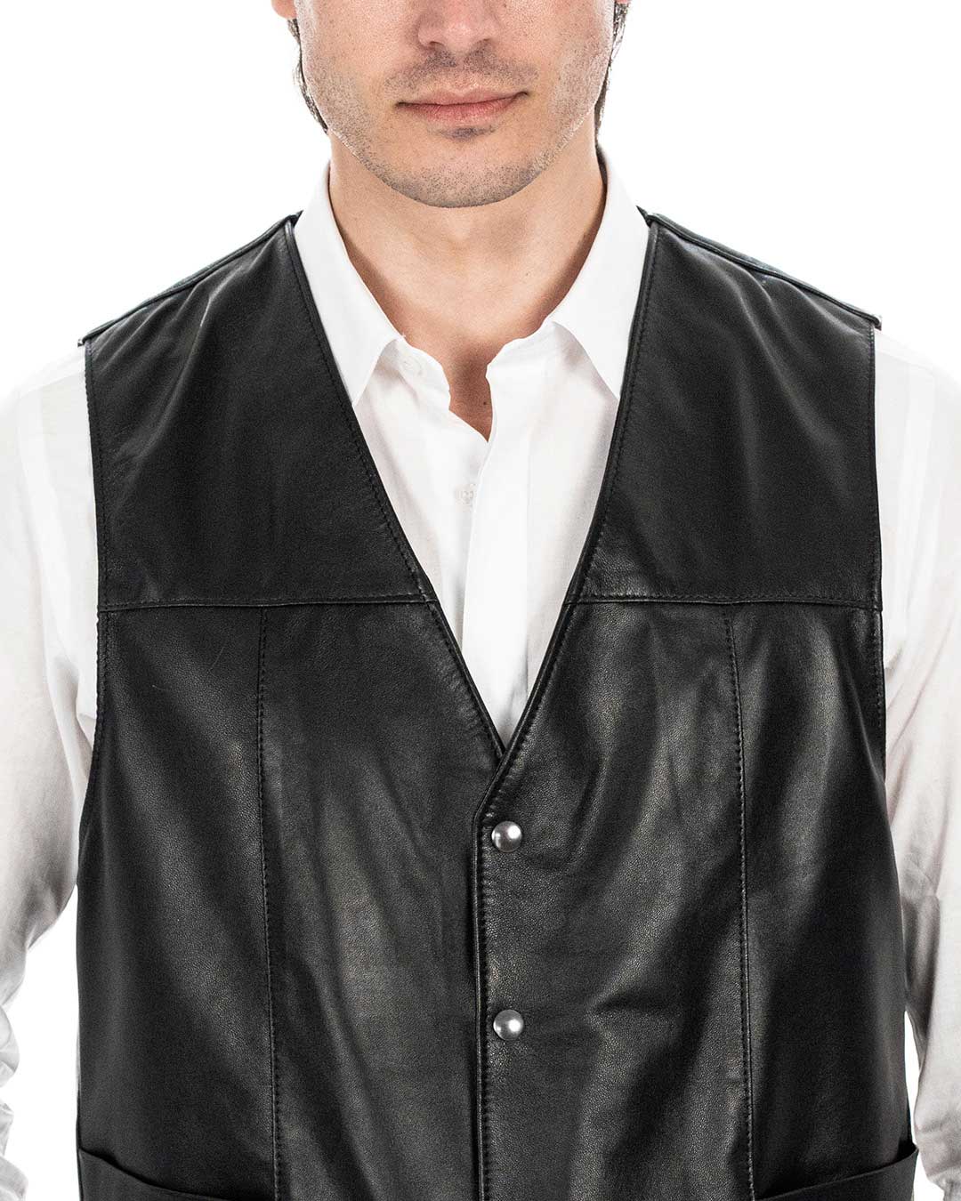 ANTONY Gilet da uomo in vera pelle nero